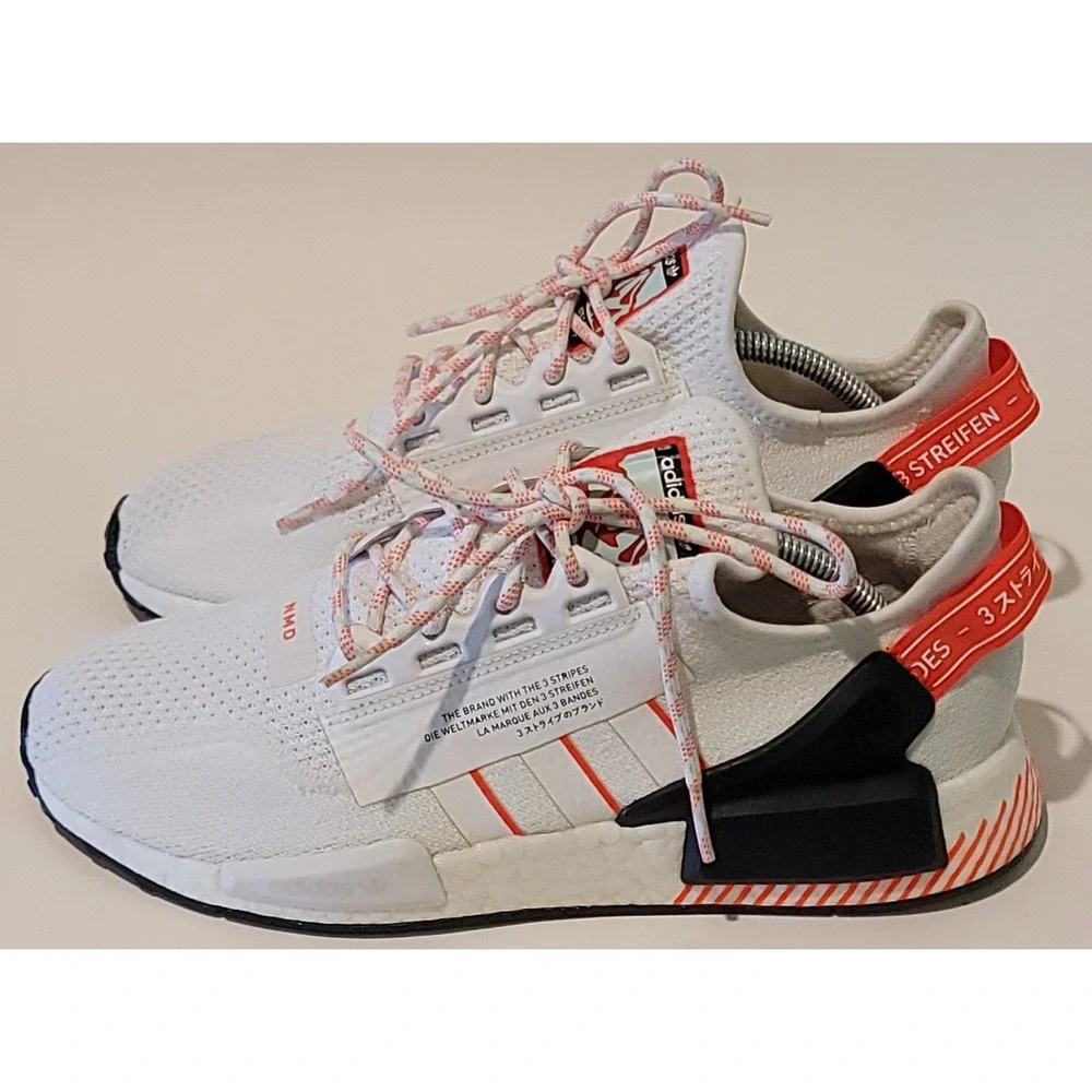 Adidas NMD R1 Primeknit Running White&Orange Men's Sneakers Sz 9 US